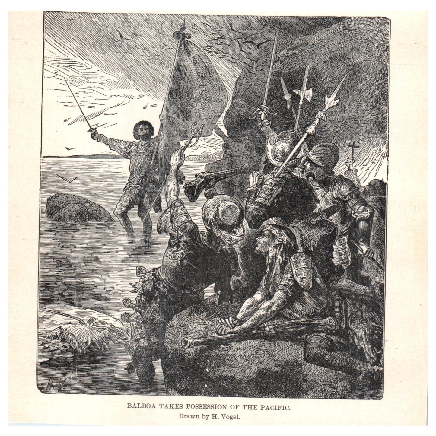 Balboa Takes Possession of the Pacific H Vogel 1911 Engraving Print AF5-8