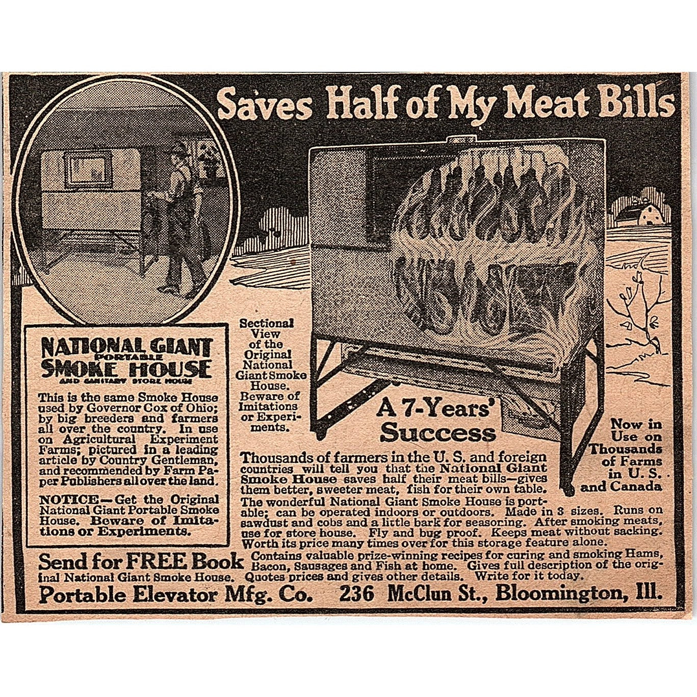National Giant Portable Smoke House Portable Elevator Mfg Co IL 1920 Ad AG2-6