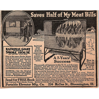 National Giant Portable Smoke House Portable Elevator Mfg Co IL 1920 Ad AG2-6