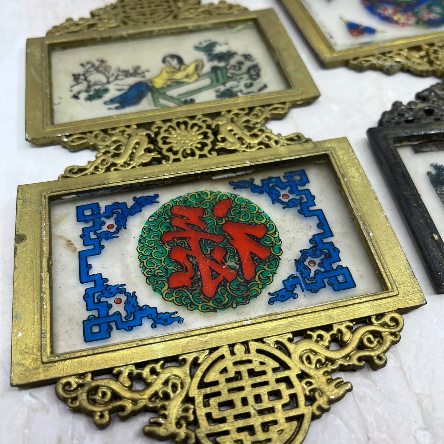 Vintage Huge Lot of Oriental Chinese Japanese Mini Wall Art Plaques TF5