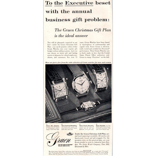 The Gruen Watch Company Time Hill Cincinnati Ohio 1951 Magazine Ad D17