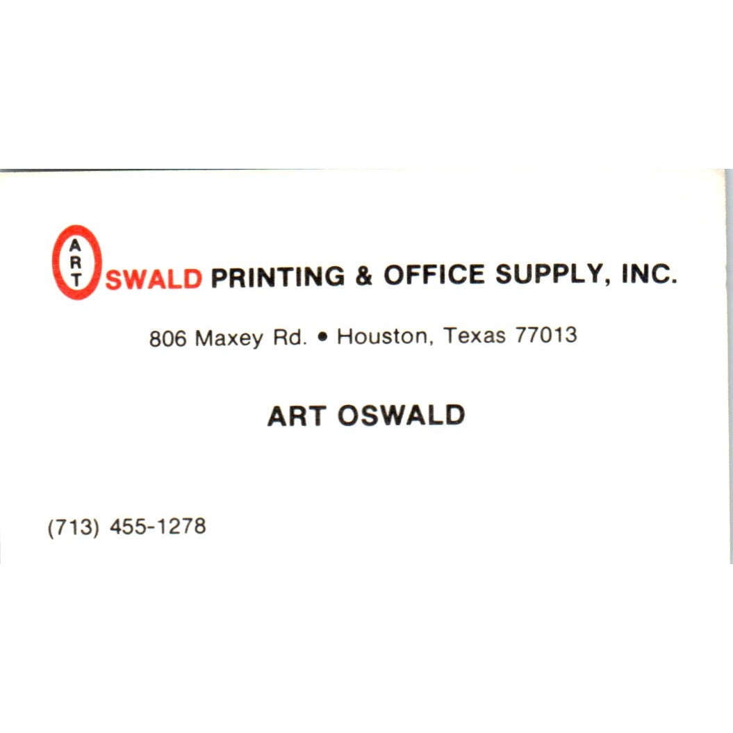 Art Oswald Printing & Office Supply Houston TX Vintage Business Card SE3-B4