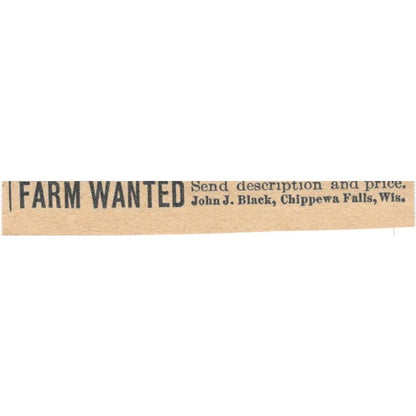 Farm Wanted John J. Black Chippewa Falls Wisconsin 1920 Ad AG2-S2