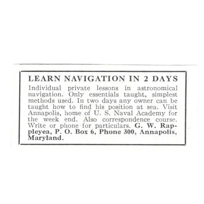Learn Navigation - G.W. Rappleyea Annapolis MD 1932 Ad AG2-M20