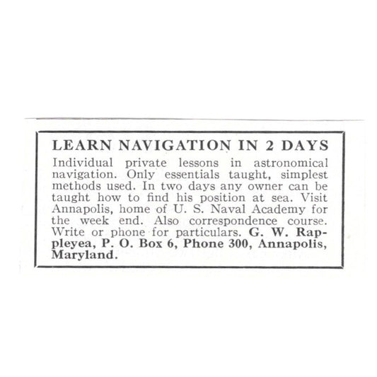 Learn Navigation - G.W. Rappleyea Annapolis MD 1932 Ad AG2-M20