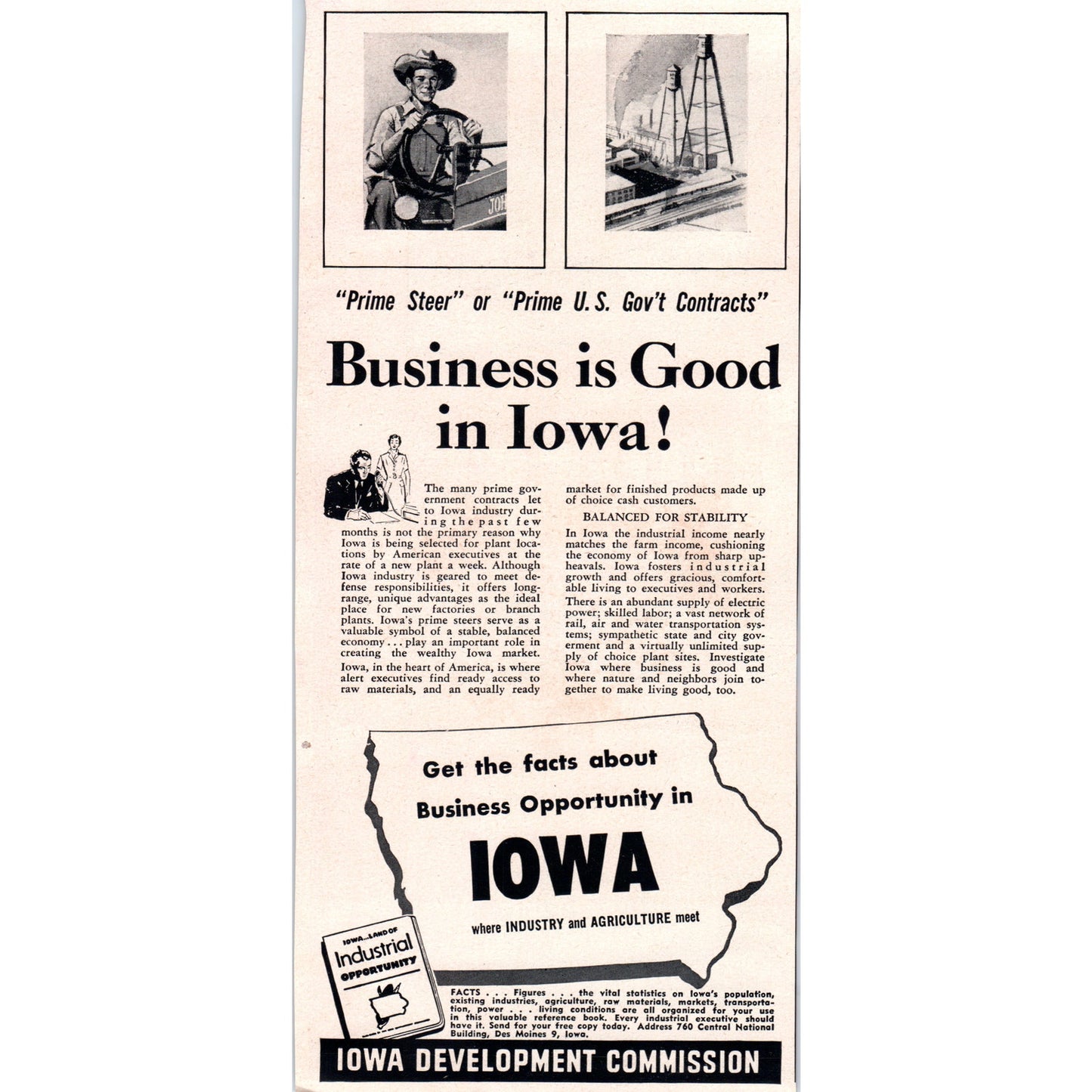 Business is Good in Iowa, IA Business Development Commission1951 Magazine Ad D17