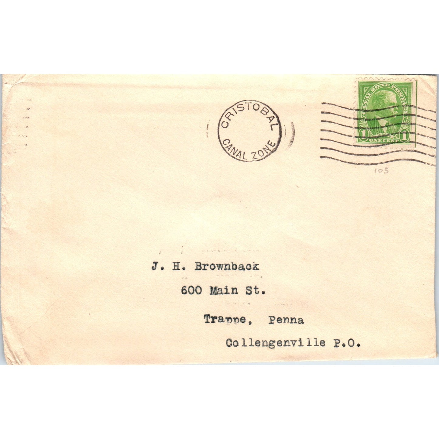 Cristobal Canal Zone to J.H. Brownback Trappe PA Postal Cover Envelope TG7-PC3
