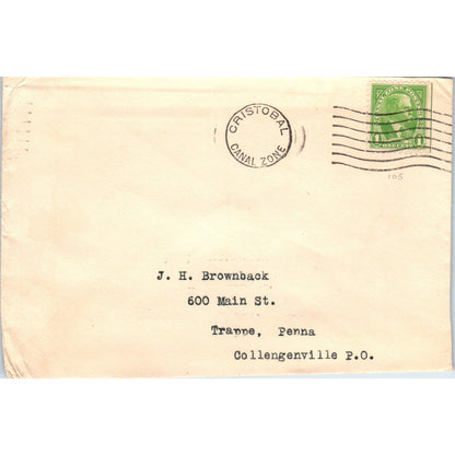 Cristobal Canal Zone to J.H. Brownback Trappe PA Postal Cover Envelope TG7-PC3