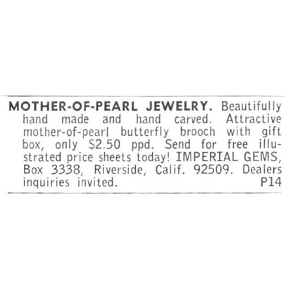 Imperial Gems Mother-of-Pearl Jewelry Riverside CA 1972 Ad AF8-S8