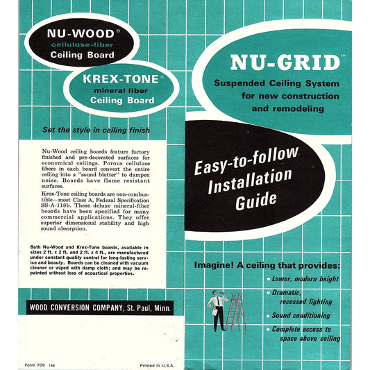 Nu-Grid Ceiling System 1950s Wood Conversion Co St Paul MN Brochure AG5-H5