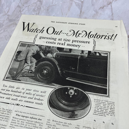 Schrader Pneumatic Tire Valves Gauges 1928 Original Magazine Advertisement FL6-8