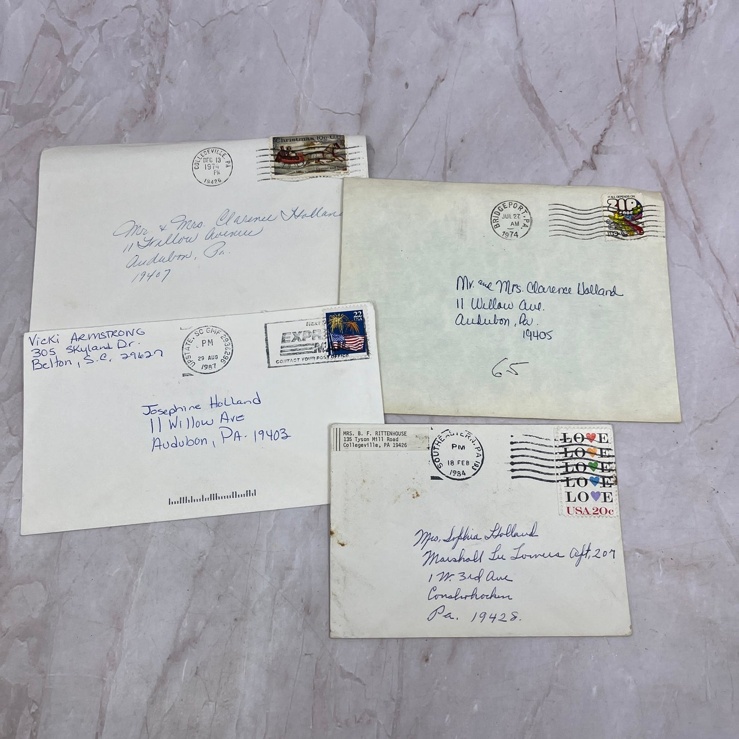 1970-80s Lot Clarence, Sophia & Josephine Holland Audubon PA Envelopes L4-4-9
