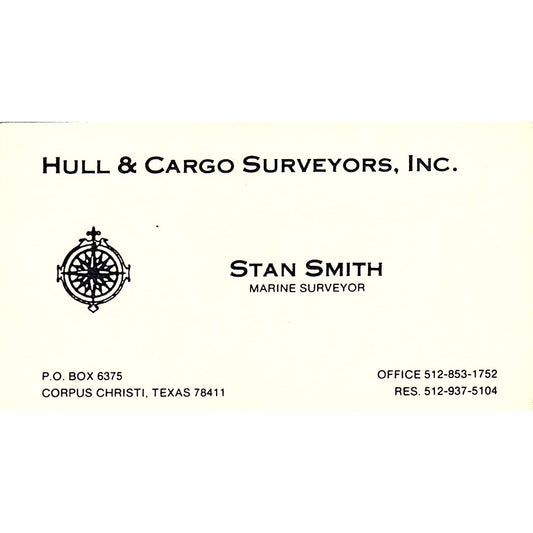 Stan Smith Hull & Cargo Surveyors Corpus Christi Vintage Business Card SC9-B4