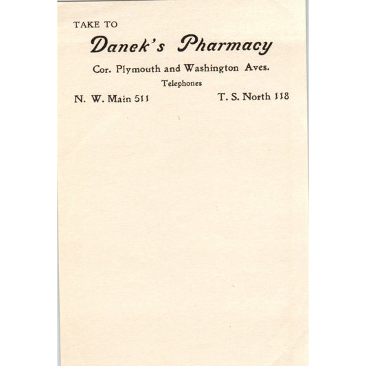 c1910 Danek's Pharmacy Blank Note Minneapolis Minnesota AE2