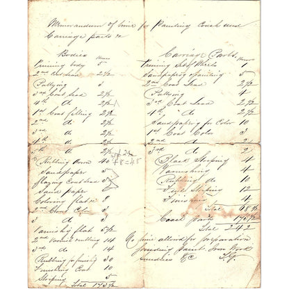 1860 Handwritten Memorandum of Coach Painting Progress AF4-1