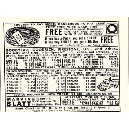 Marvin Blatt Tires Philadelphia PA 1955 Ad AF9-S5
