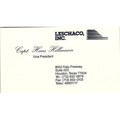 Capt Hans Hillman Leschaco Inc Houston Vintage Business Card SC9-B2