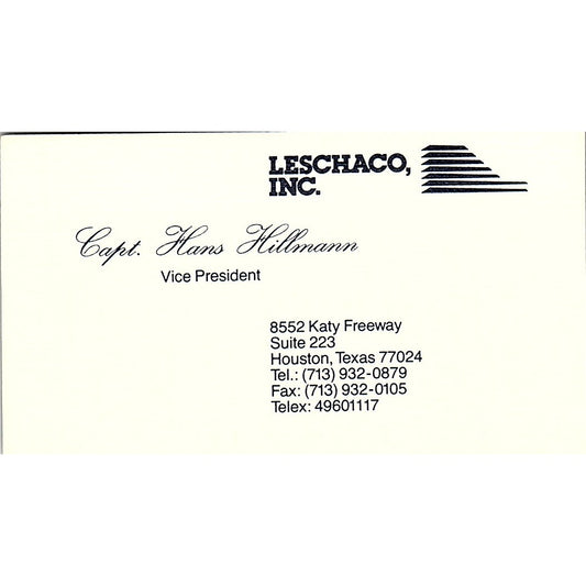 Capt Hans Hillman Leschaco Inc Houston Vintage Business Card SC9-B2
