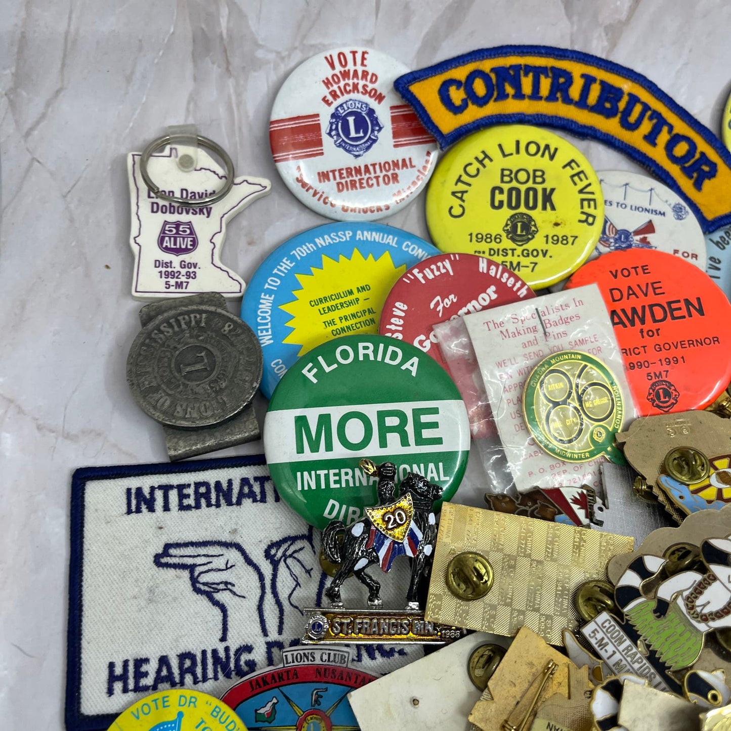 Lions Club Huge Lot Hundreds of Vintage Pins Buttons Patches and More 10+ Pounds