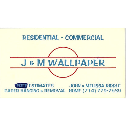 J & M Wallpaper John & Melissa Riddle Home Vintage Business Card SF3-B6
