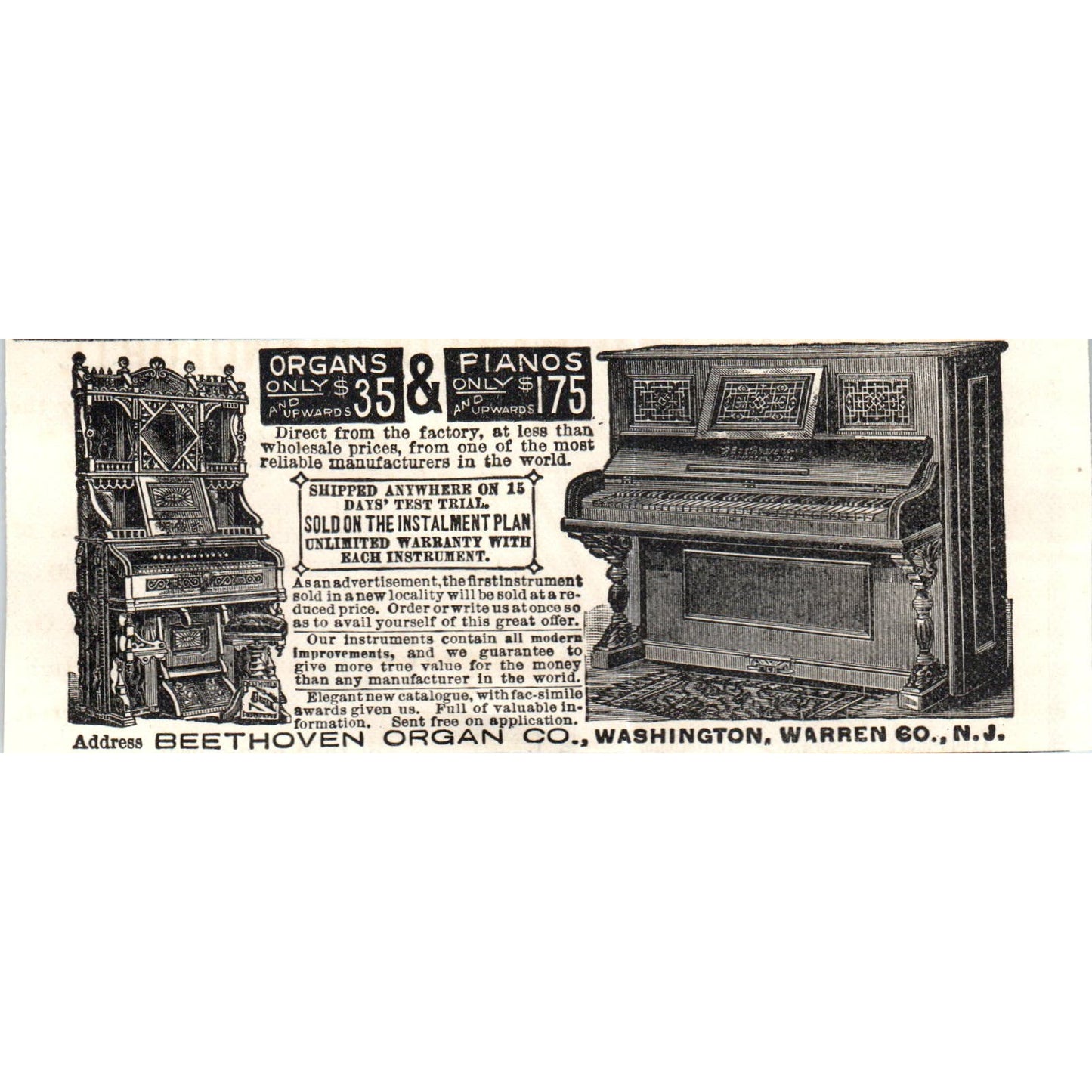 Beethoven Organ Co Washington NJ c1890 Victorian ad AE8-CH3