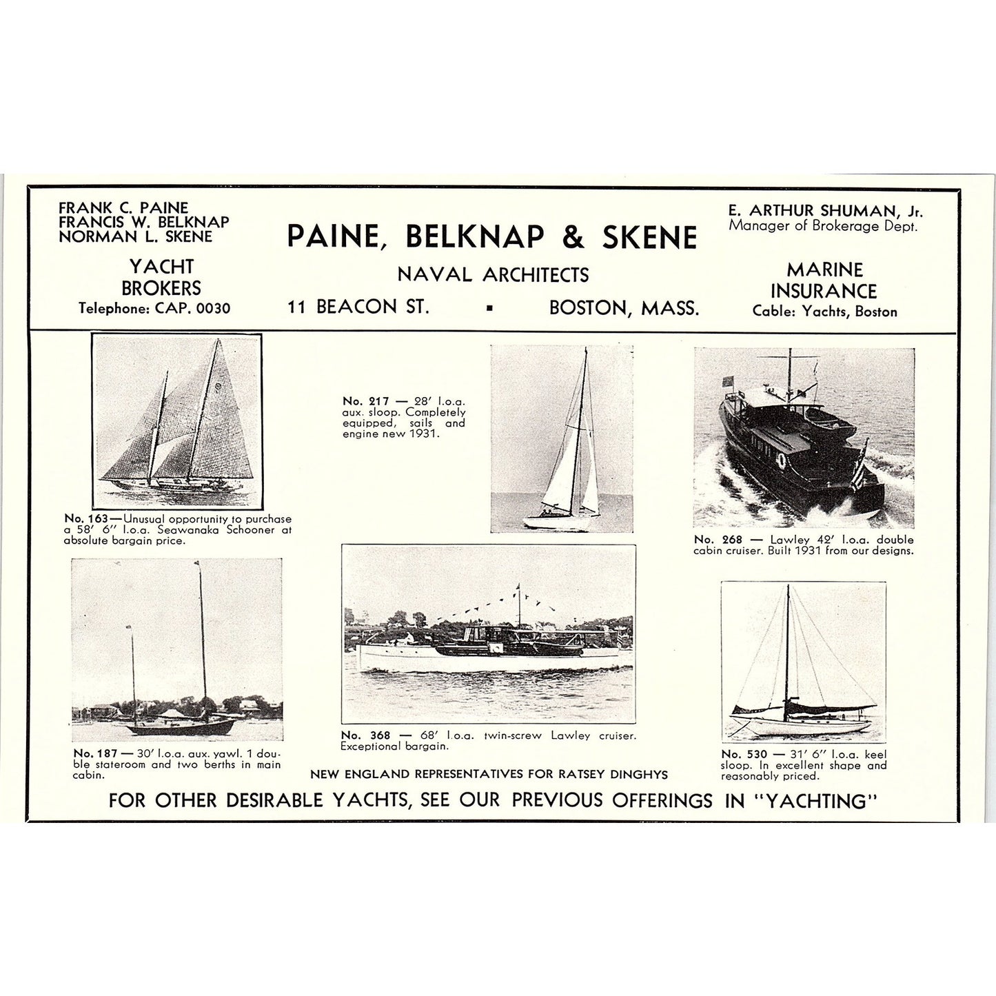 Paine, Belknap & Skene Naval Architects E. Arthur Shuman Boston 1932 AG2-7