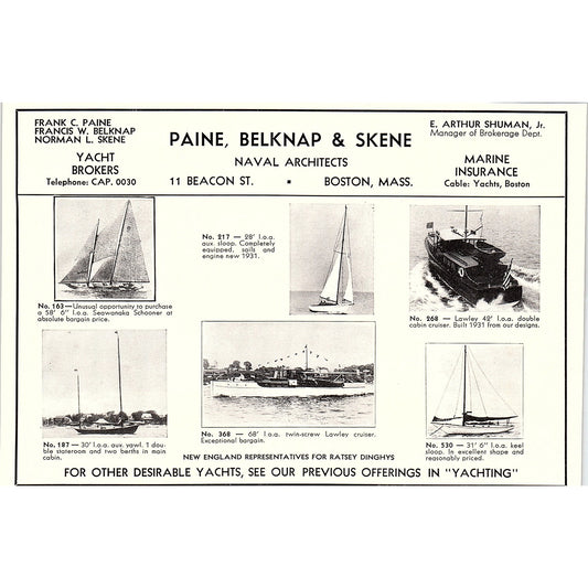 Paine, Belknap & Skene Naval Architects E. Arthur Shuman Boston 1932 AG2-7