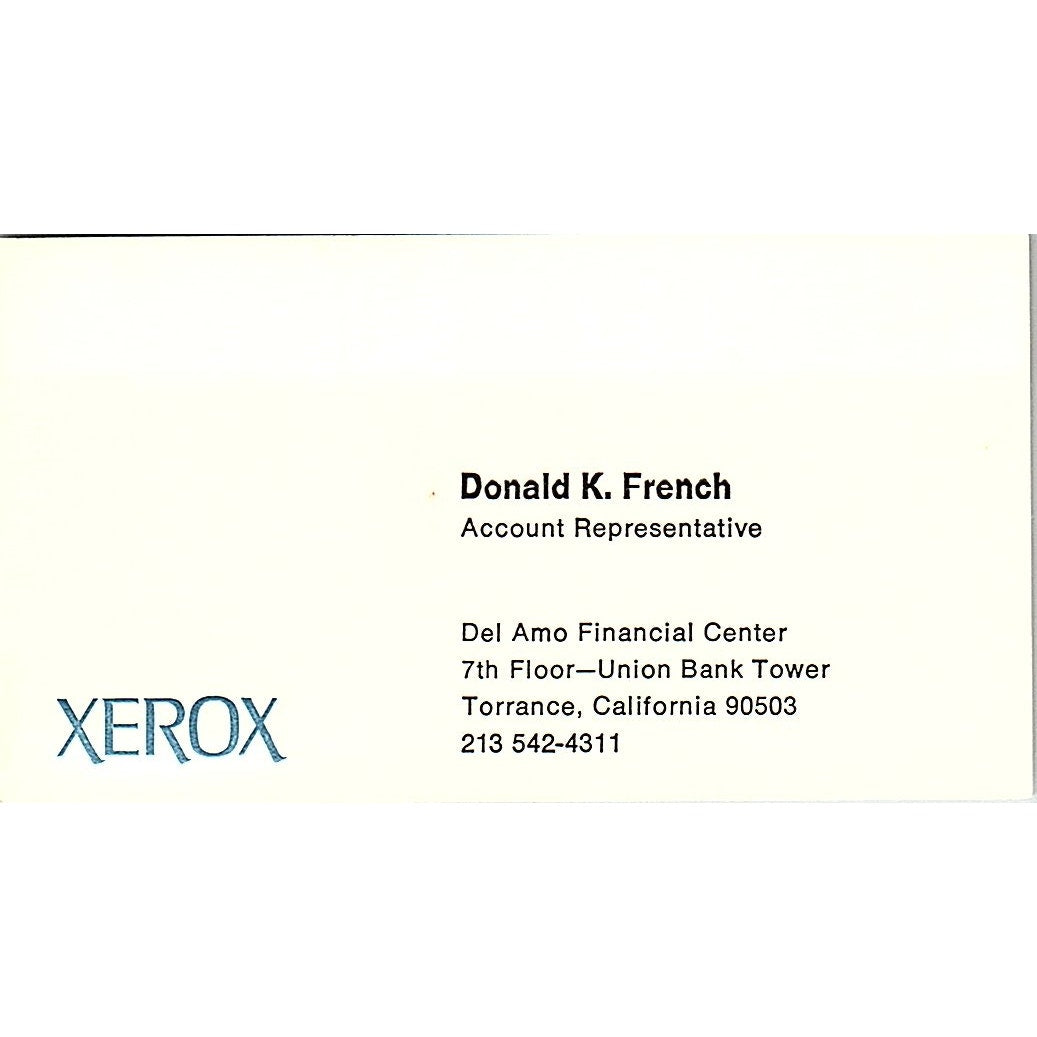 Xerox Donald K. French Torrance CA Vintage Business Card SB4-B10