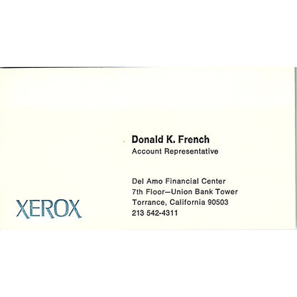 Xerox Donald K. French Torrance CA Vintage Business Card SB4-B10