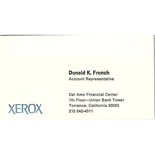 Xerox Donald K. French Torrance CA Vintage Business Card SB4-B10