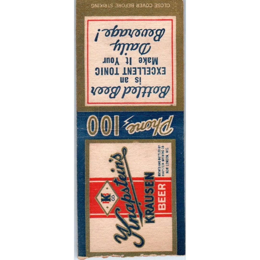 Knapstein's Krausen Beer New London WI Vintage Matchbook Cover SD4-Y1