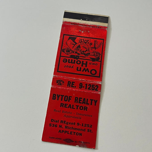 Bytof Realty Realtor Appleton WI Vintage Matchbook Cover MB59-4
