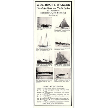 Winthrop L. Warner Naval Architect Yacht Broker Middletown CT 1932 AG2-3