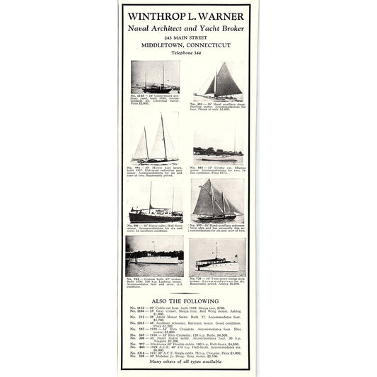 Winthrop L. Warner Naval Architect Yacht Broker Middletown CT 1932 AG2-3