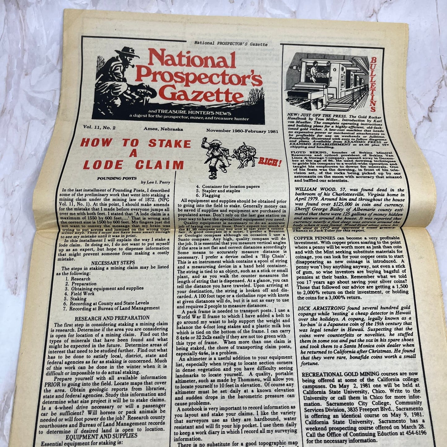1981 Feb - The National Prospector's Gazette Newspaper - Treasure Hunting M11