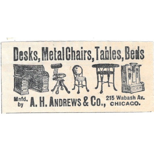 Desks, Chairs, Tables, Beds A.H. Andrews & Co Wabash Ave Chicago 1894 Ad AB6-S7