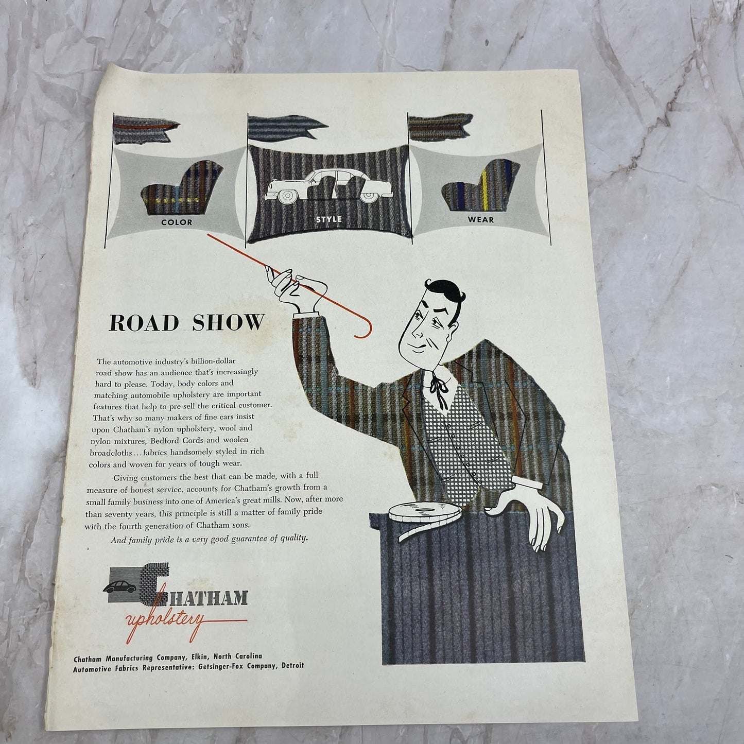 Auto Upholstery Chatham Manufacturing Co Elkin NC 1951 Magazine Ad FL6-10
