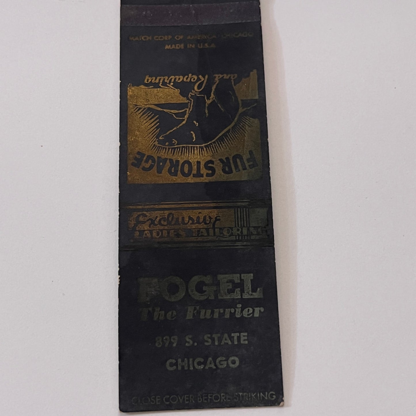 Fogel the Furrier 899 S. State Chicago Vintage Matchbook Cover TB6-MB1-15