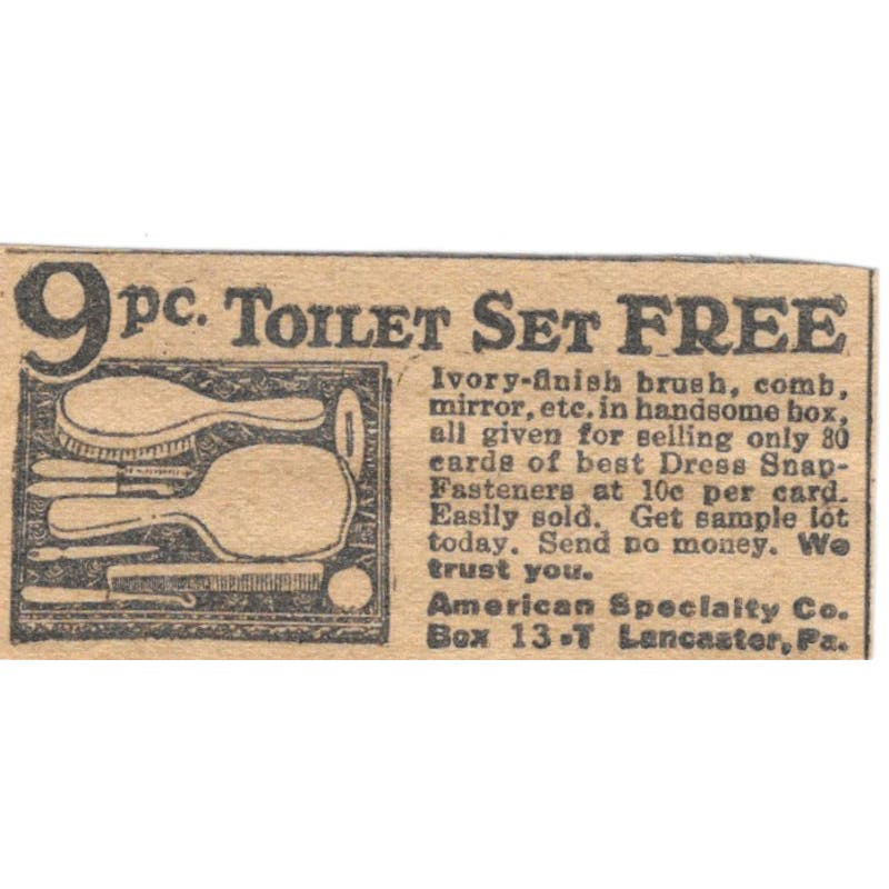 American Specialty Co Lancaster PA Toiletry Set Offer 1923 Magazine Ad AE1-8