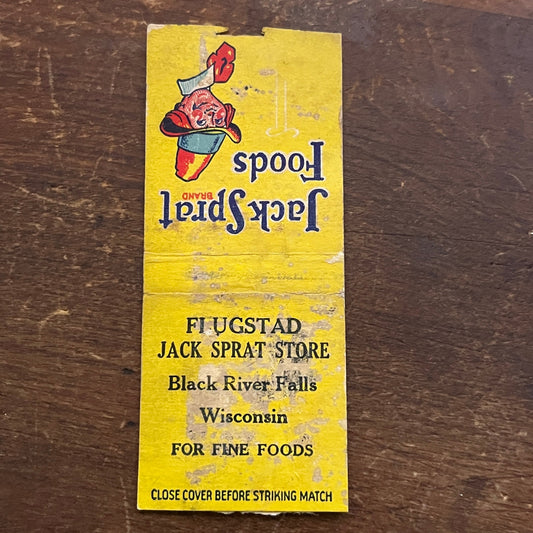 Flugstad Jack Sprat Store Black River Falls WI Vintage Matchbook Cover SC7-Y5