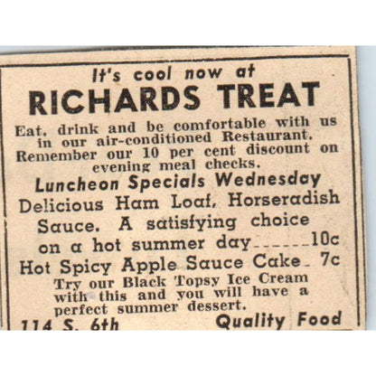 Richards Treat Restaurant 114 S. 6th 1935 Minneapolis Journal Ad AE7-H2