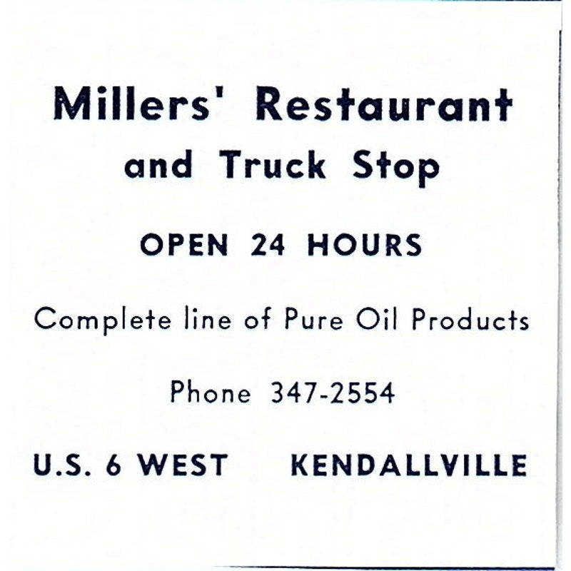 Millers' Restaurant & Truck Stop US 6 West Kendallville Indiana 1964 Ad AG1-S14