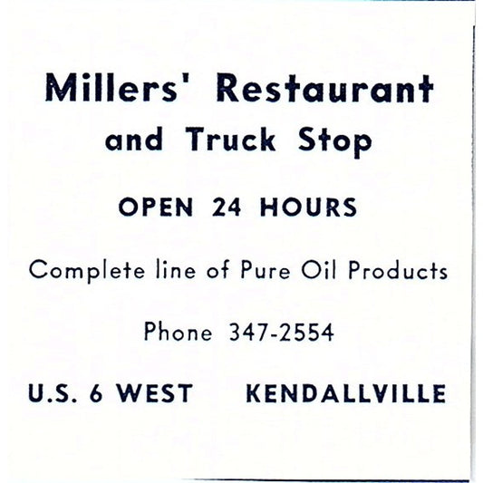 Millers' Restaurant & Truck Stop US 6 West Kendallville Indiana 1964 Ad AG1-S14
