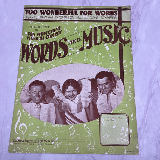 1929 Too Wonderful for Words Words and Music Harlan Thompson Sheet Music V14-1