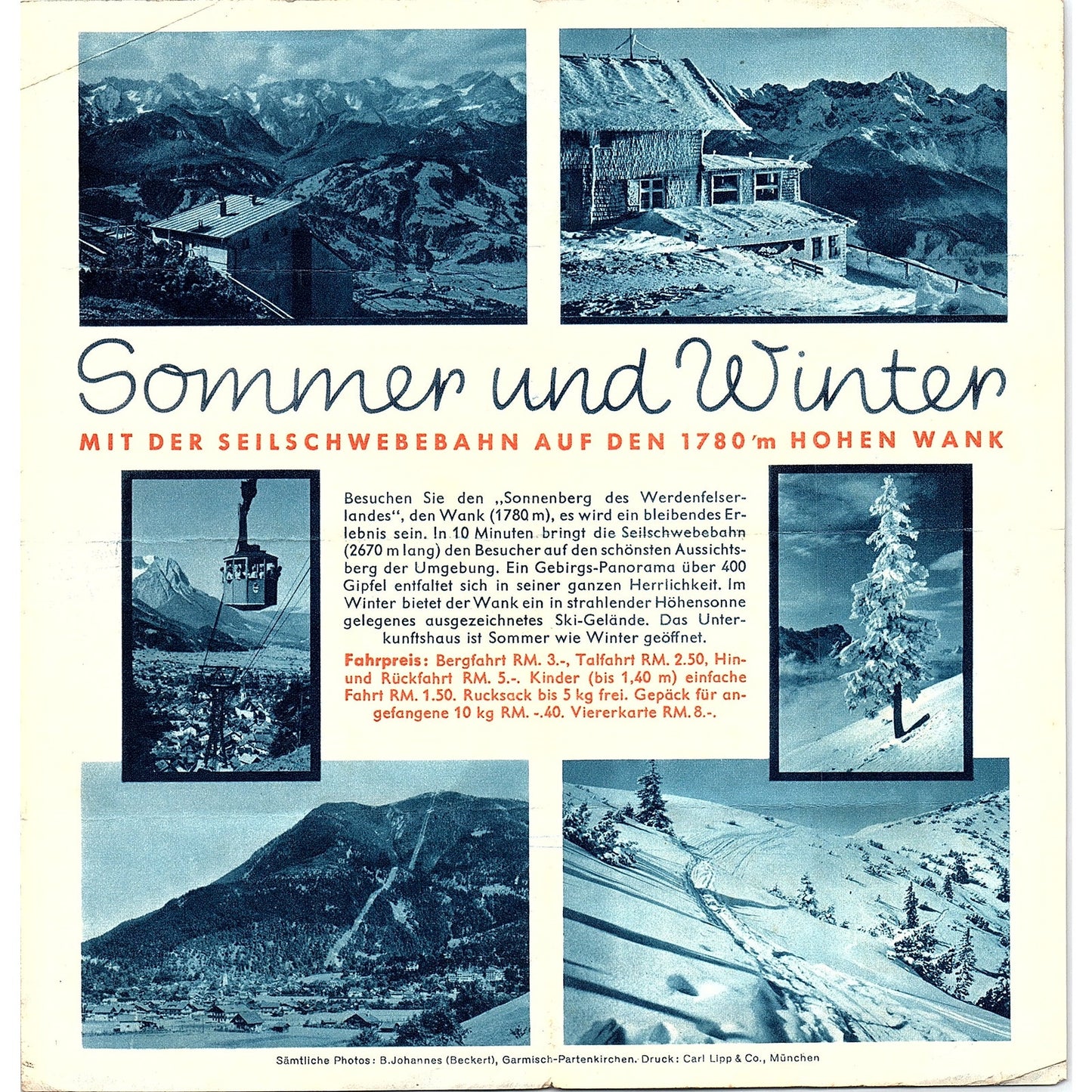 c1950 Wankbahn Bergstation (1780m) Mountain Vtg Fold Out Travel Brochure TH2-TB2