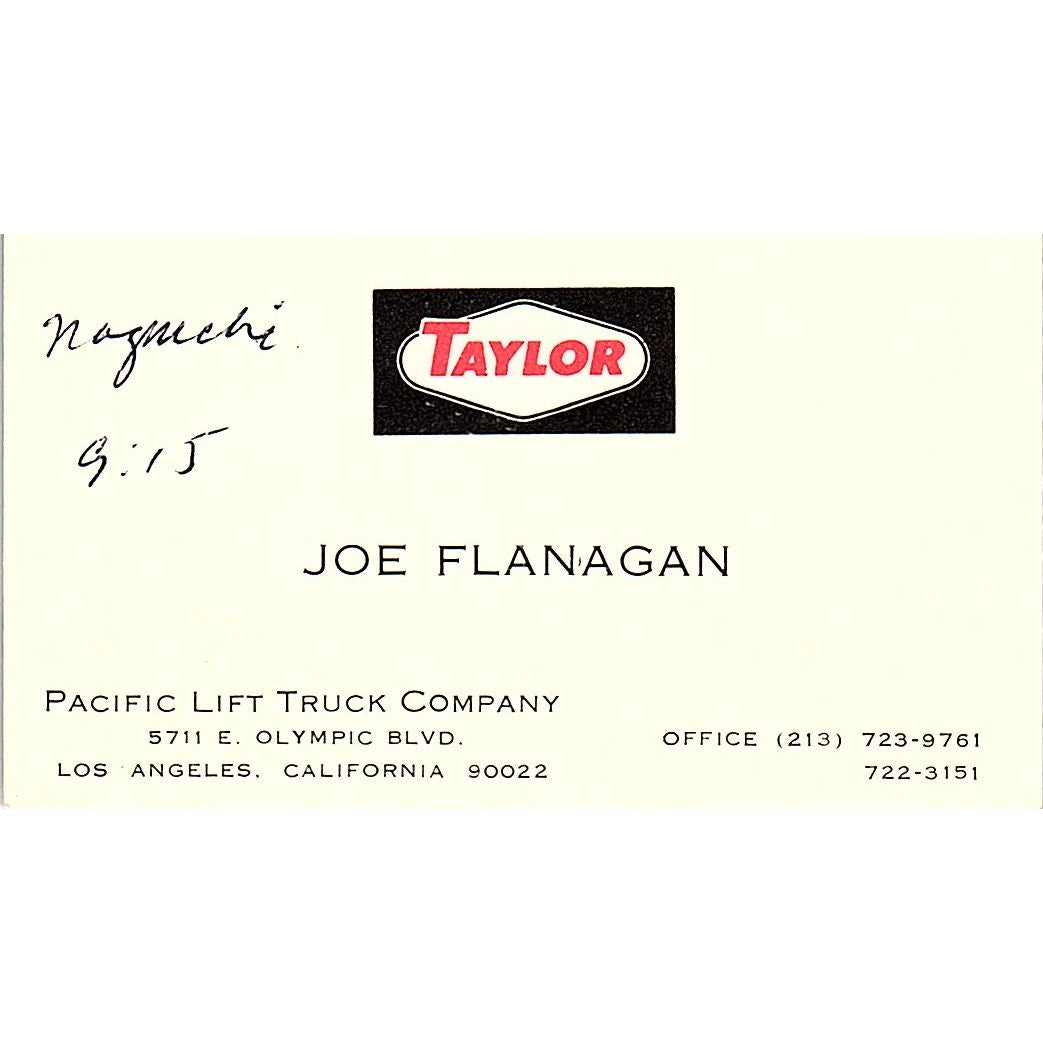 Pacific Lift Truck Co Joe Flanagan Los Angeles CA Vintage Business Card SB4-B4