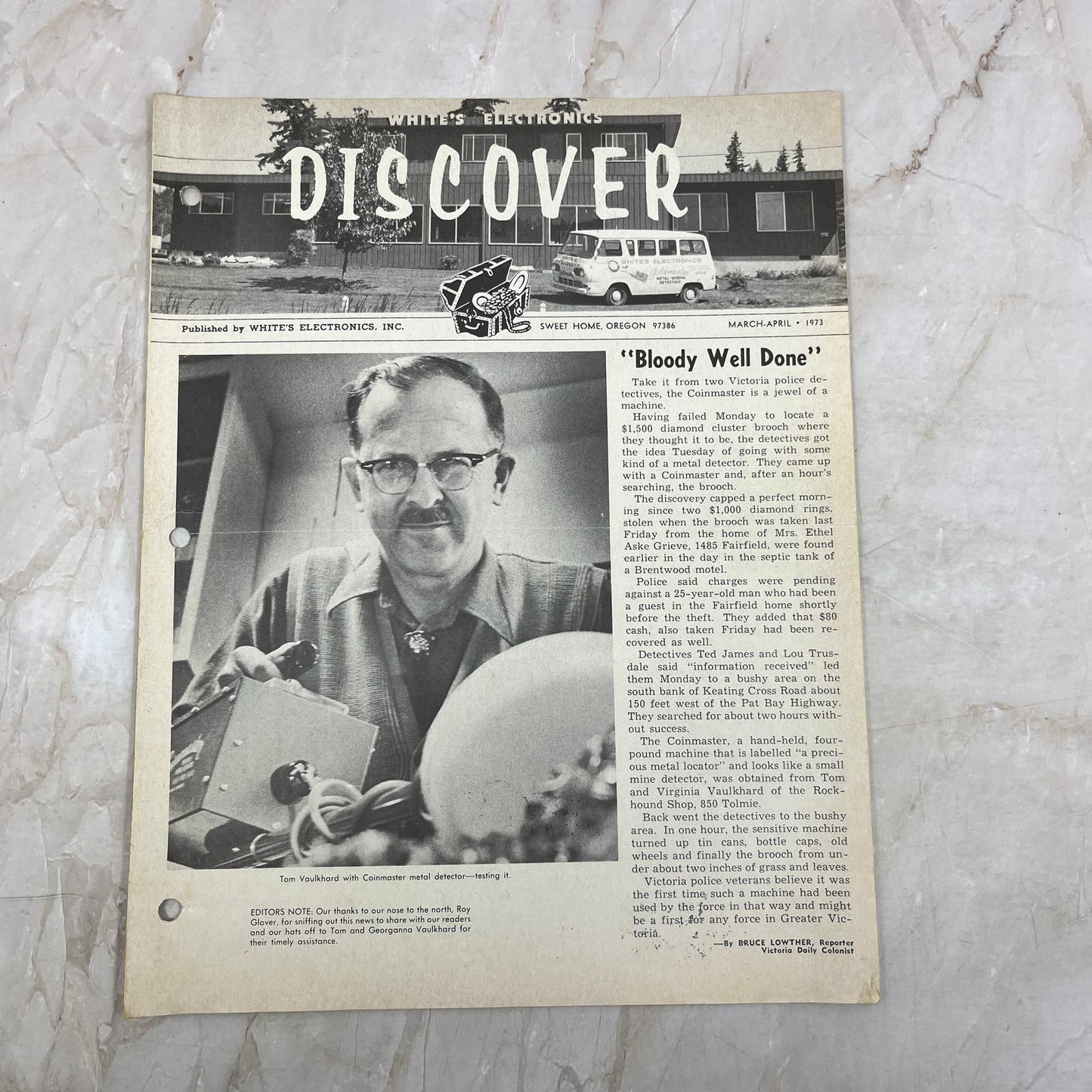 1973 Mar/Apr White's Electronics Discover Newsletter Treasure Hunting OR M19