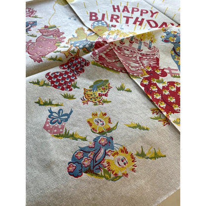 Vintage MCM Kitschy Paper Birthday Party Table Cloth Set of 2 Unused TJ4