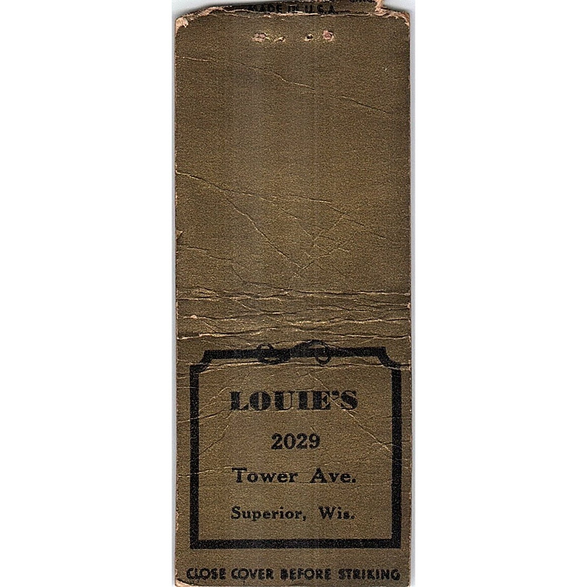 Louie's 2029 Tower Ave Superior WI Vintage Matchbook Cover SC7-Y11