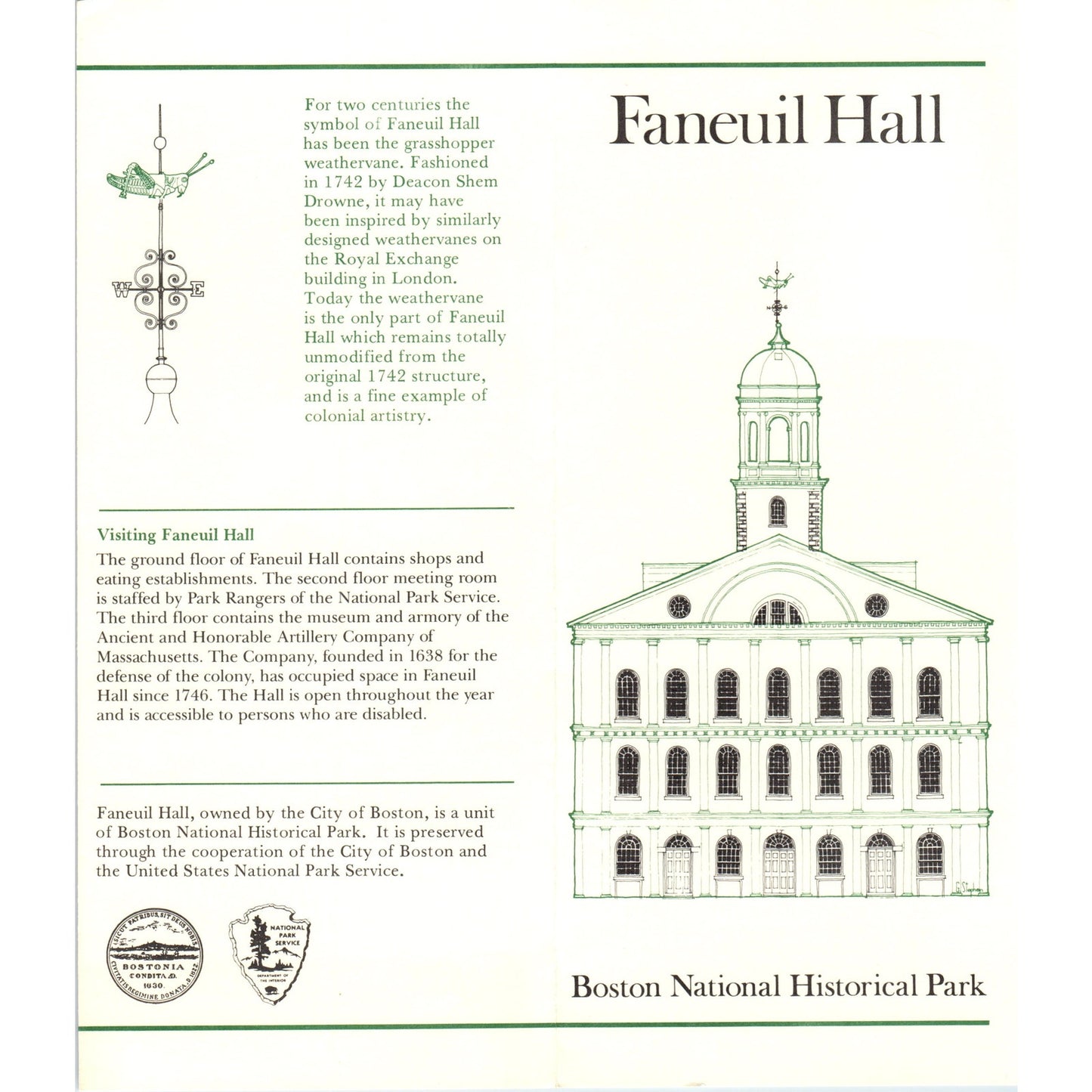 Vintage Faneuil Hall Boston National Historical Park Brochure TF4-BD